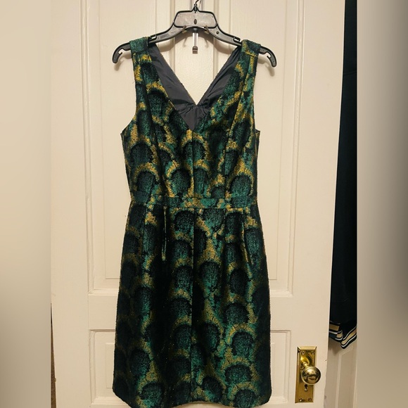 J. Crew NWT Green and Gold Patterned Midi Dress - Picture 5 of 12